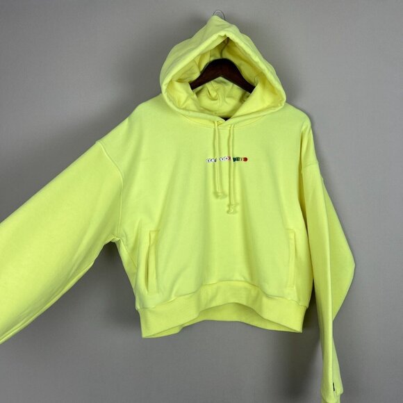 Teddy Fresh‎ Hoodie Womens XL Highlighter Neon Yellow Cropped 100% Cotton Beaded - Picture 7 of 15